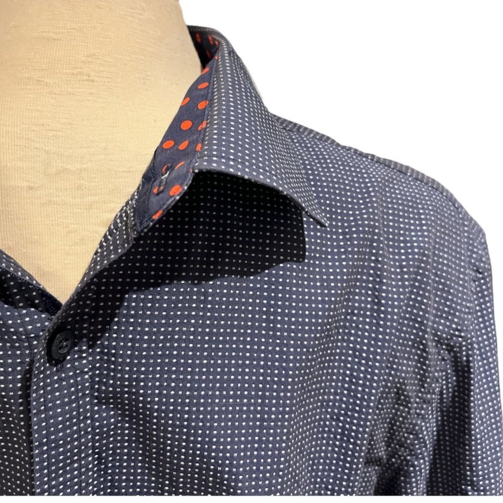 (L) JOHN LENNON Navy Button Down Dress Shirt Size Large 100% Cotton Contrast